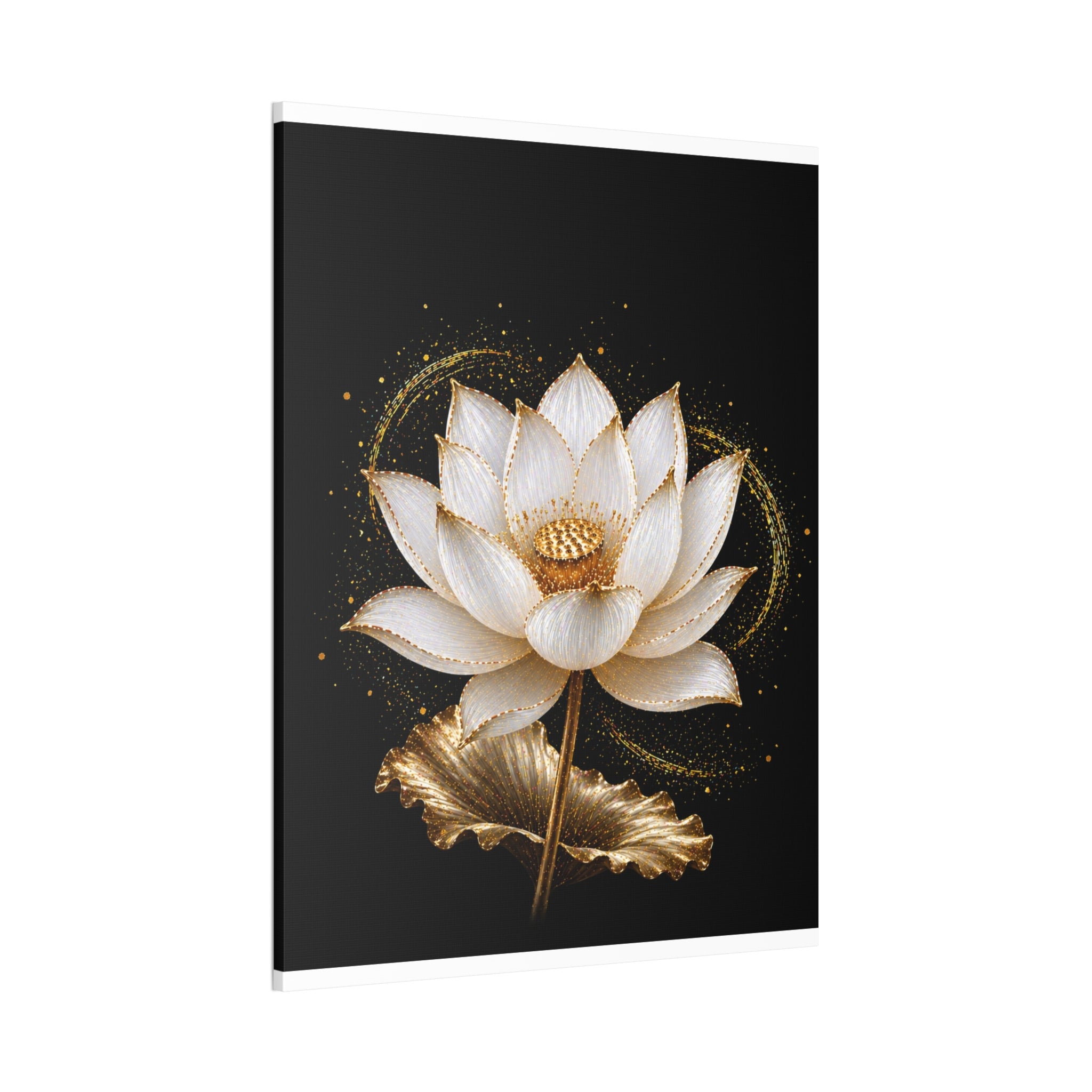 Gold Lotus Canvas Wall Art - Stretched Canvas Floral Print