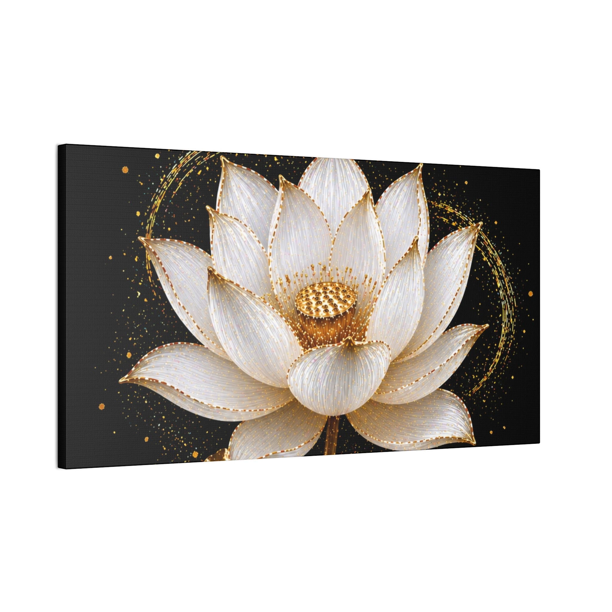 Gold Lotus Canvas Wall Art - Stretched Canvas Floral Print
