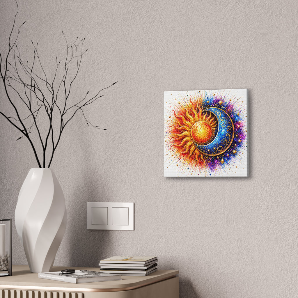 Sun and Moon Wall Art Canvas – Vibrant Celestial Sun & Crescent Moon Stretched Canvas