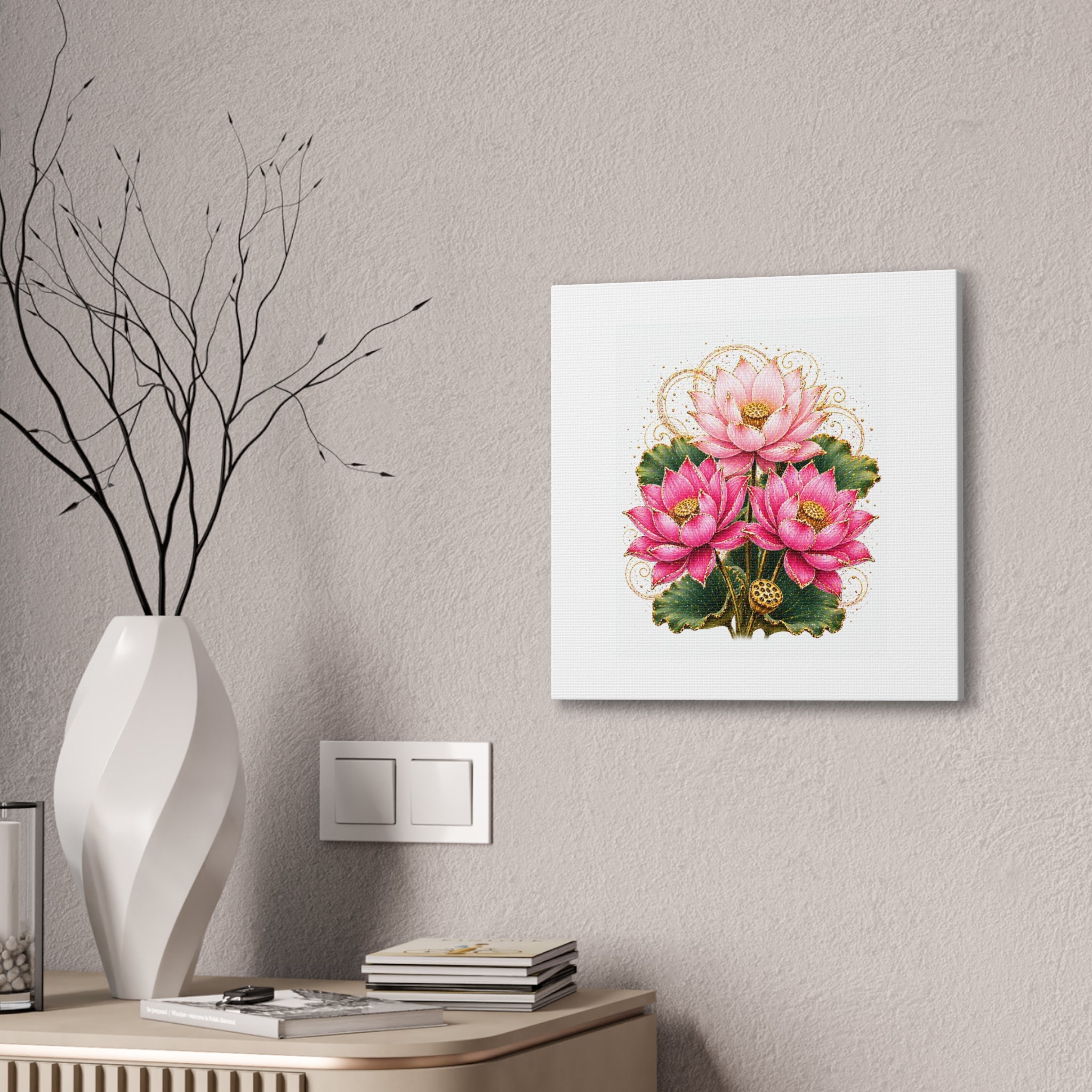 Lotus Floral Canvas Wall Art — Pink Lotus Stretched Canvas Print