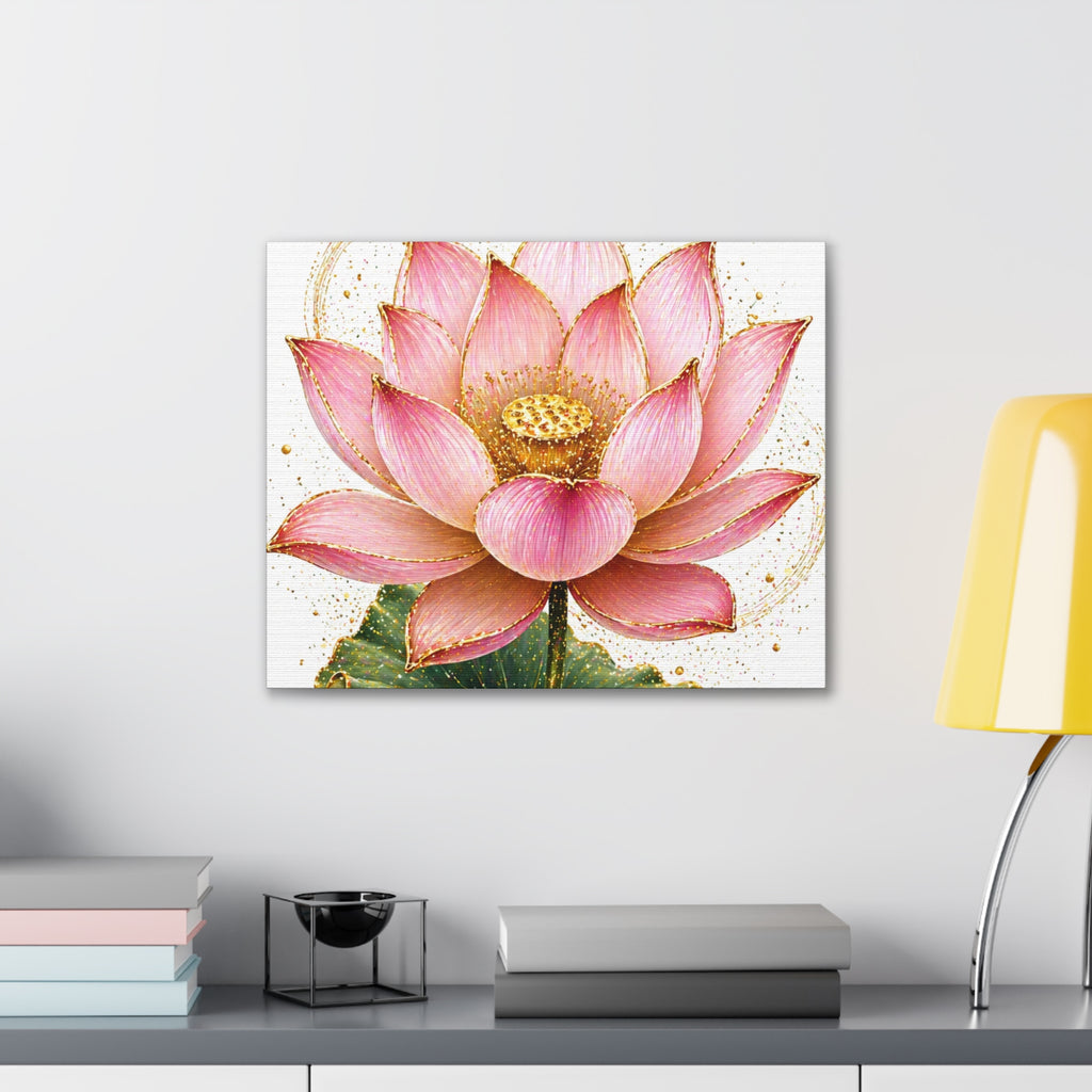 Pink Lotus Canvas Wall Art — Stretched Floral Canvas Print