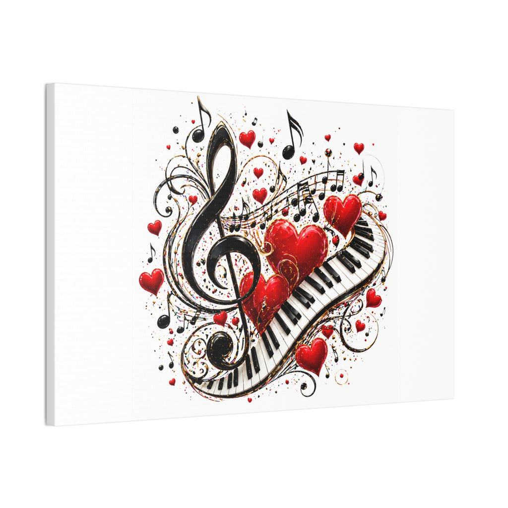 Canvas Print - Musical Hearts Treble Clef & Piano Wall Art (Valentine Music Gift)