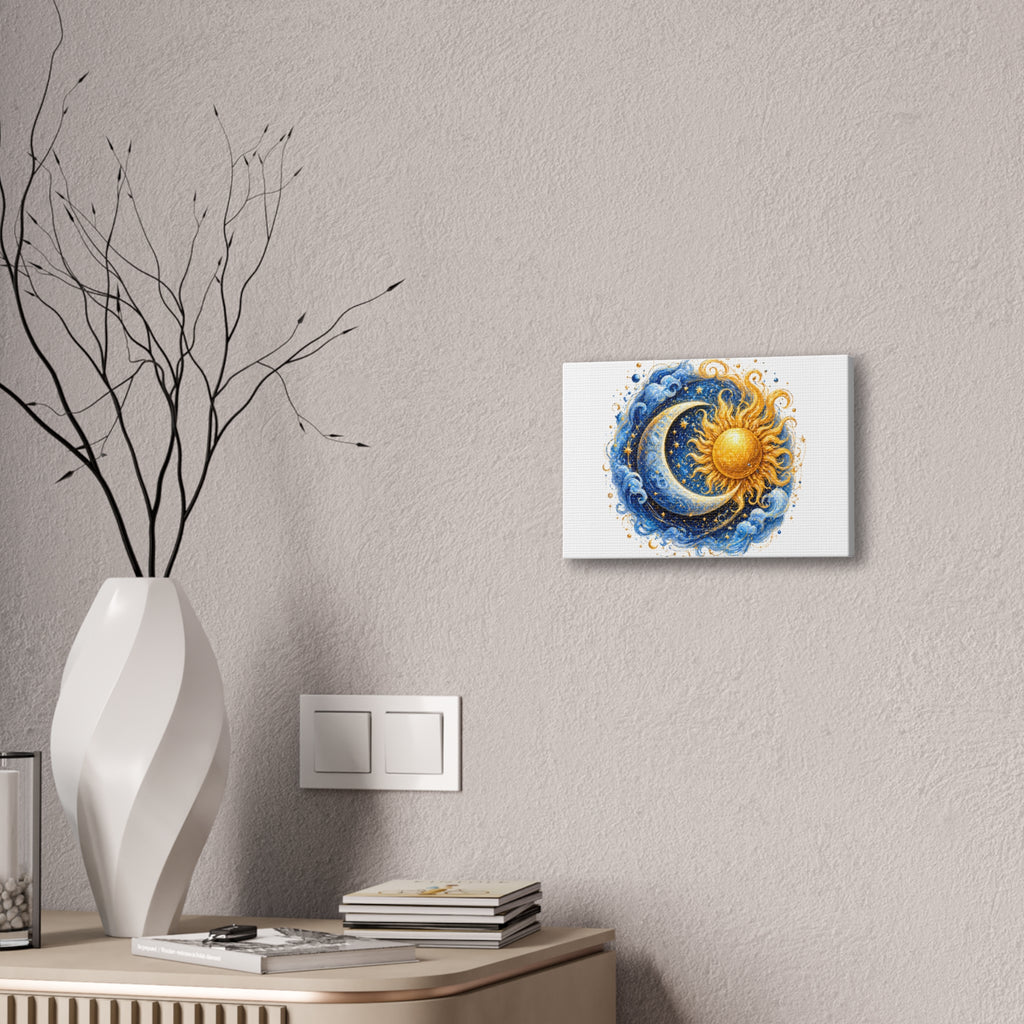 Sun and Moon Wall Art Canvas — Celestial Sun & Crescent Moon Stretched Canvas