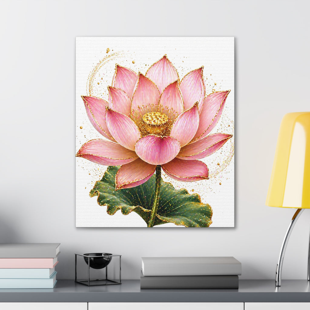 Pink Lotus Canvas Wall Art — Stretched Floral Canvas Print