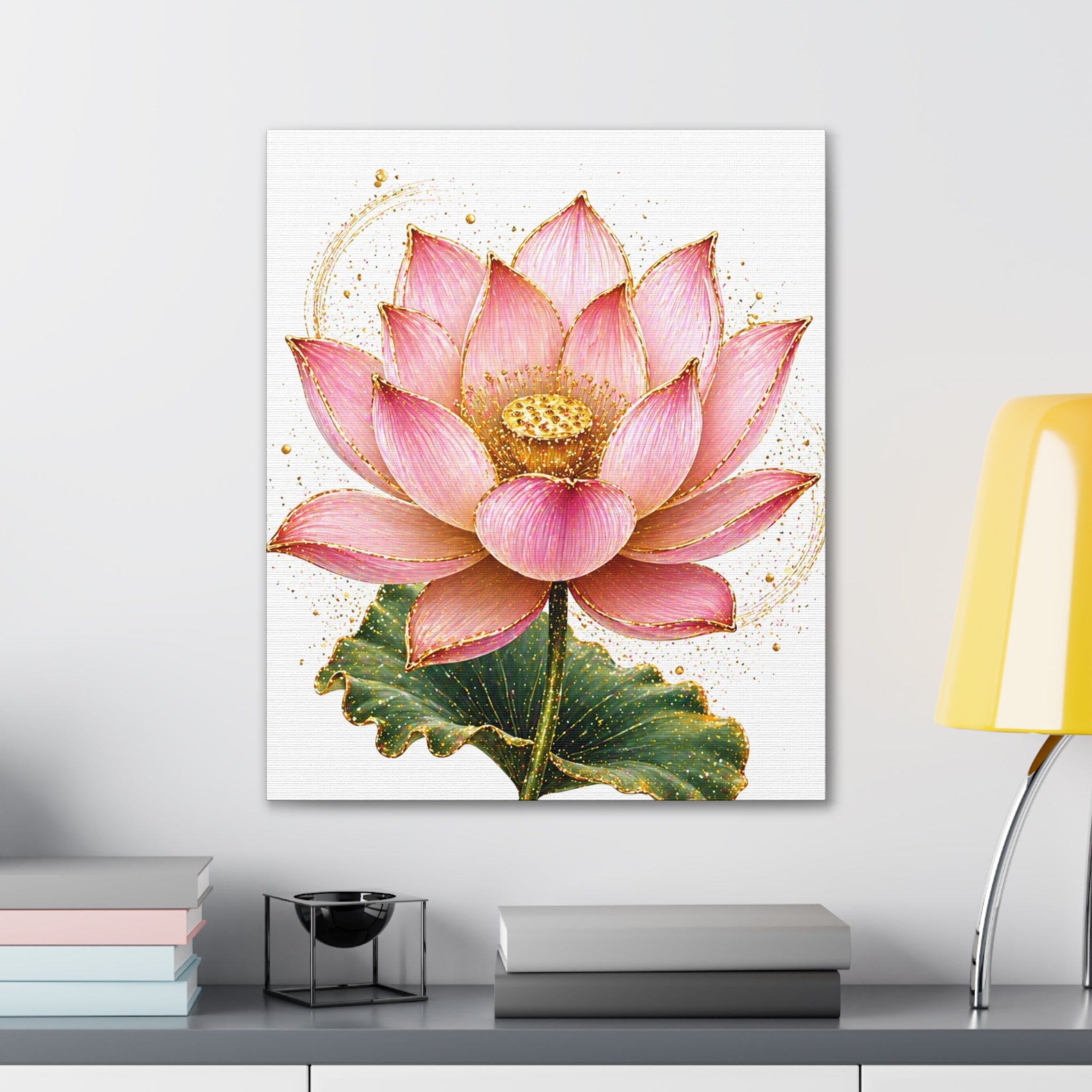 Pink Lotus Canvas Wall Art — Stretched Floral Canvas Print