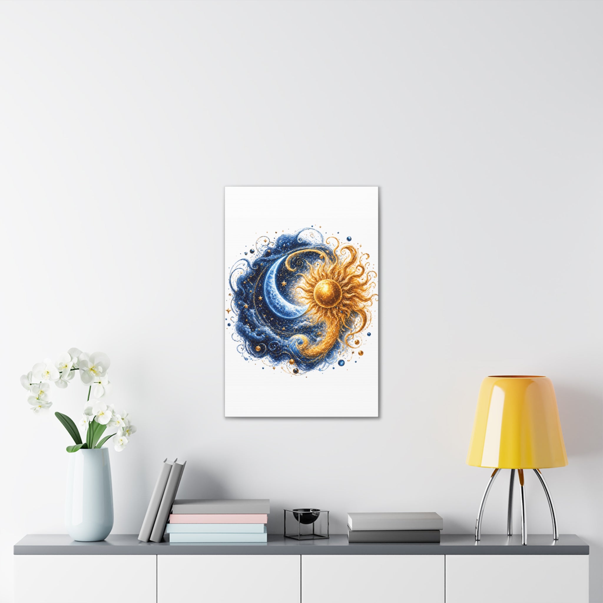 Sun and Moon Wall Art Canvas - Cosmic Celestial Painting