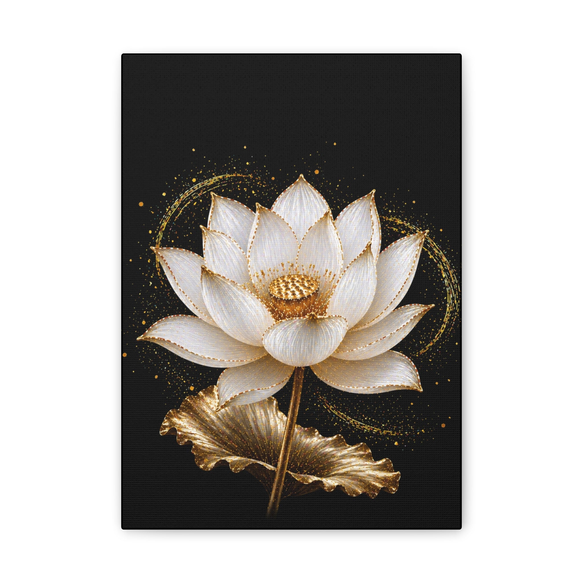 Gold Lotus Canvas Wall Art - Stretched Canvas Floral Print