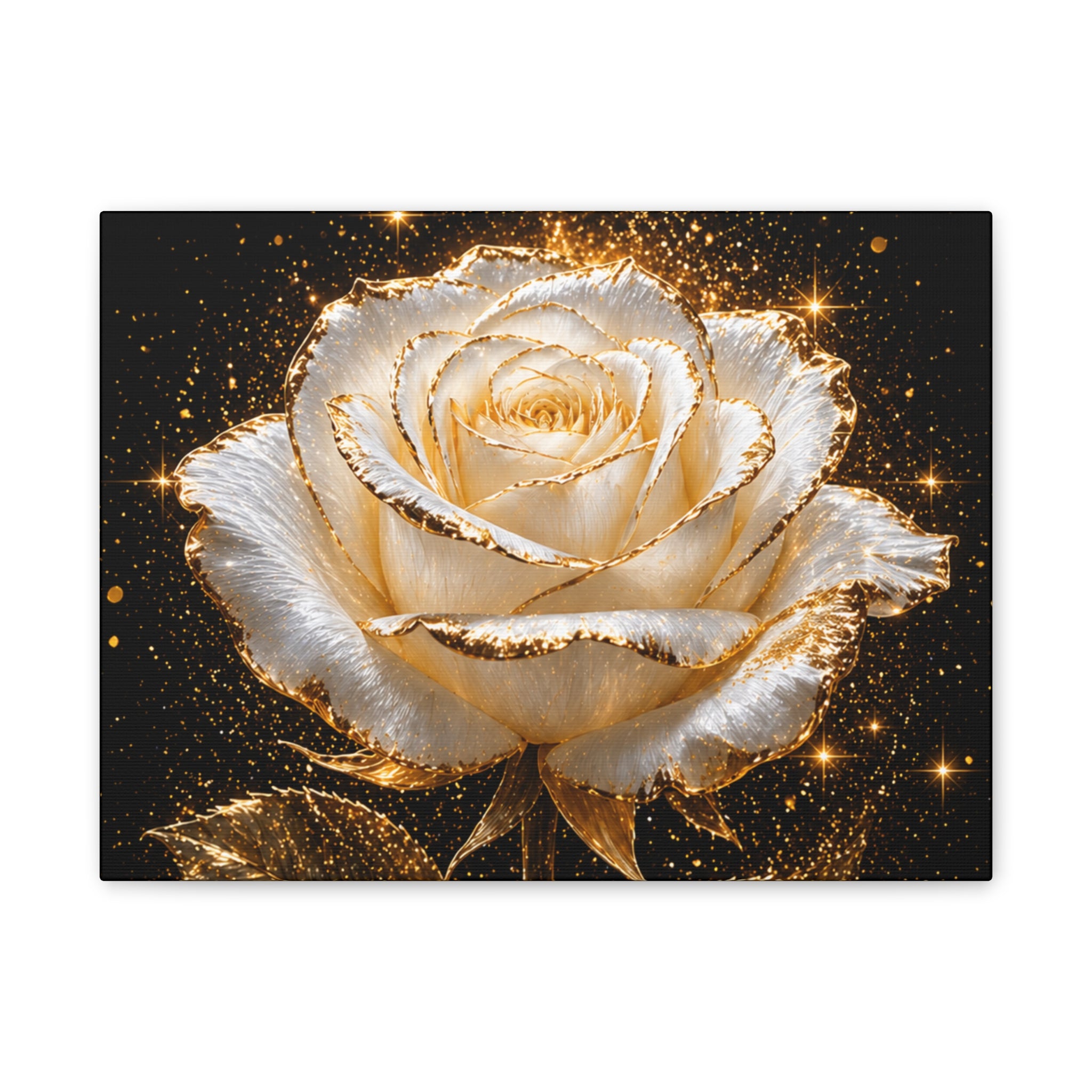 Golden Sparkle Rose Canvas Print — Glam Floral Wall Art