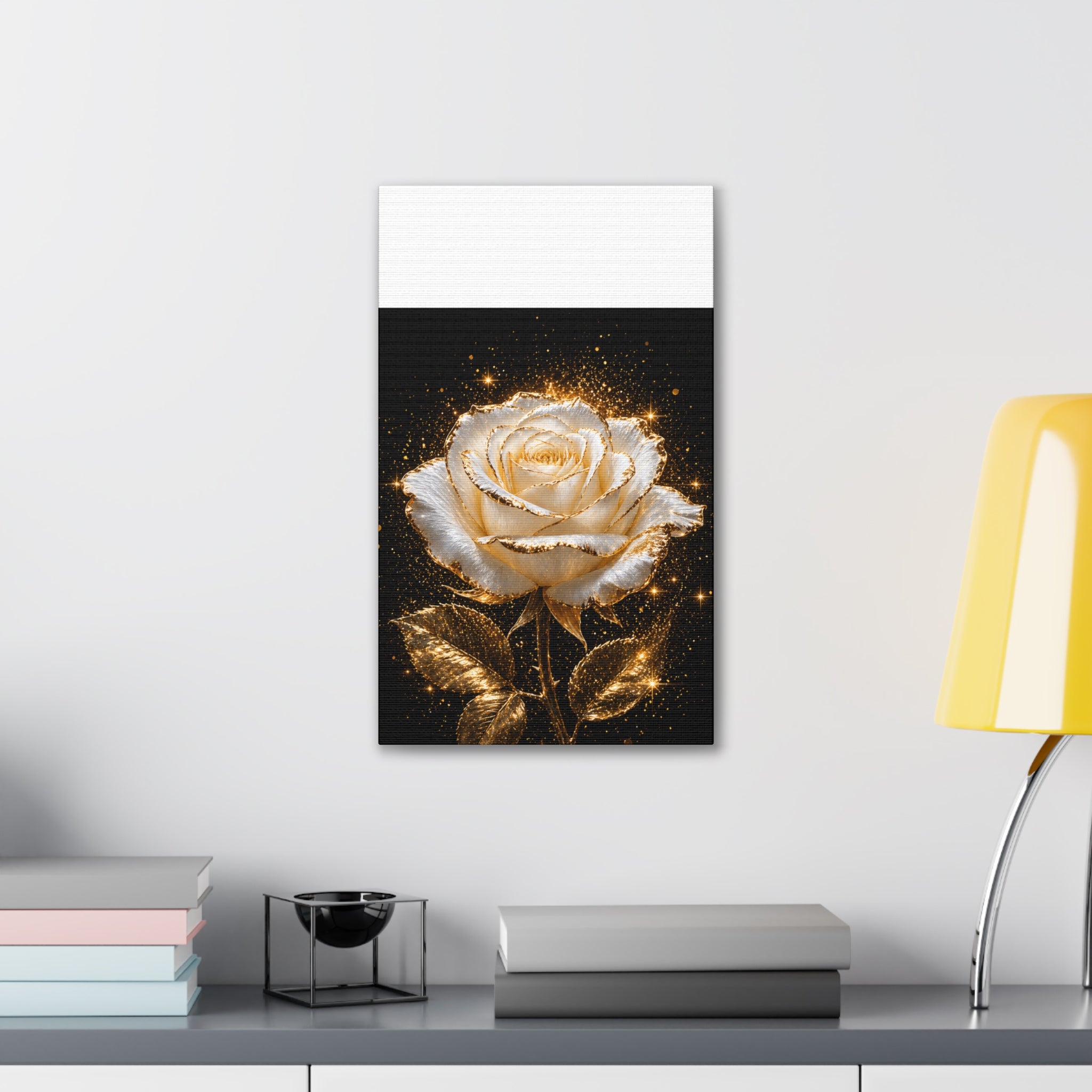 Golden Sparkle Rose Canvas Print — Glam Floral Wall Art