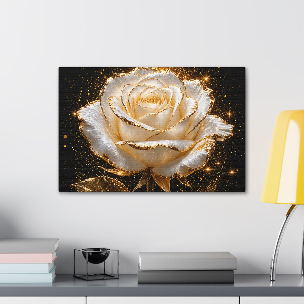 Golden Sparkle Rose Canvas Print — Glam Floral Wall Art