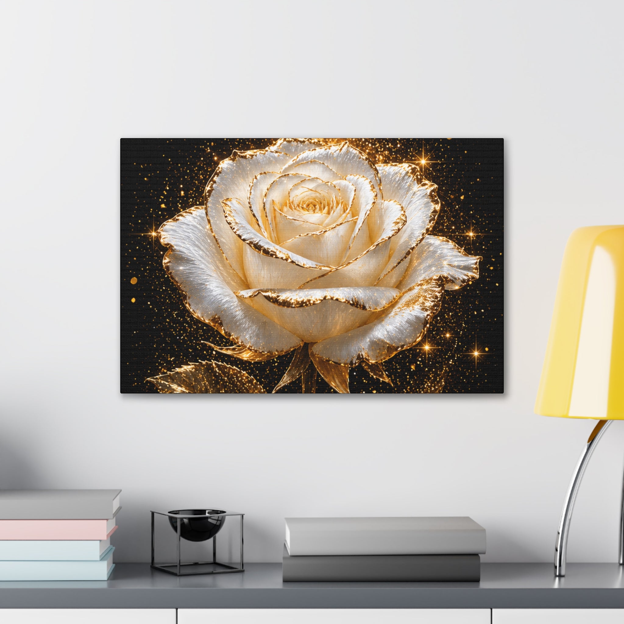 Golden Sparkle Rose Canvas Print — Glam Floral Wall Art