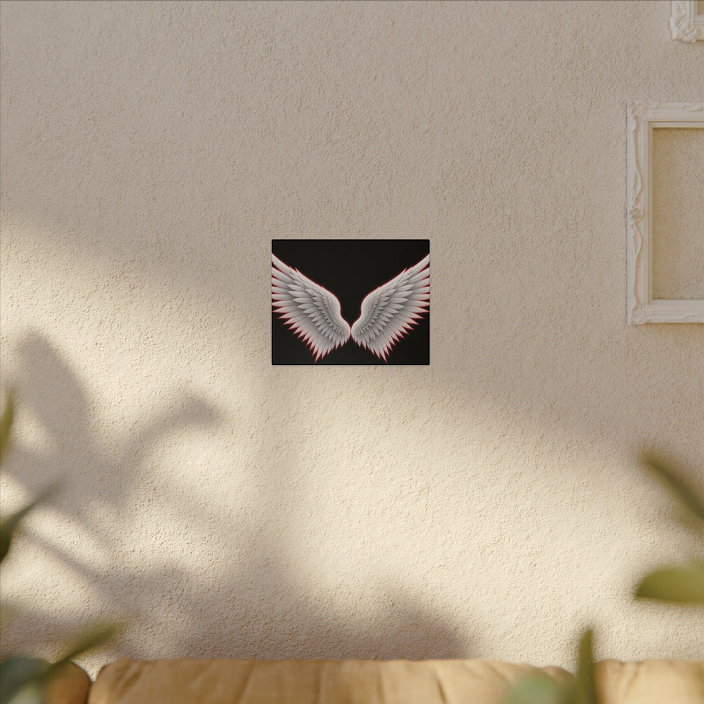 Angel Wings Wall Art Canvas — White Feather Wings on Black Matte Stretched Canvas