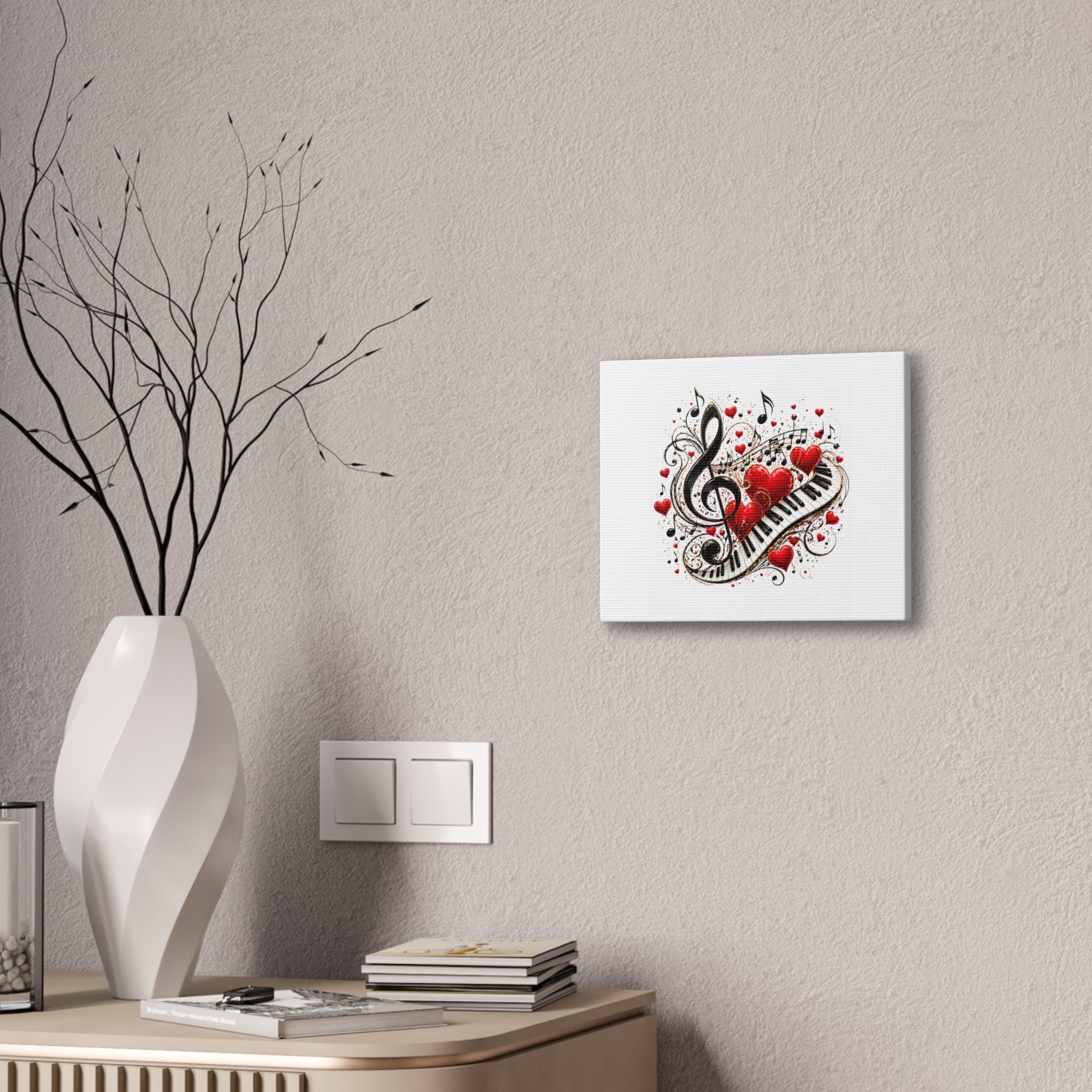Canvas Print - Musical Hearts Treble Clef & Piano Wall Art (Valentine Music Gift)