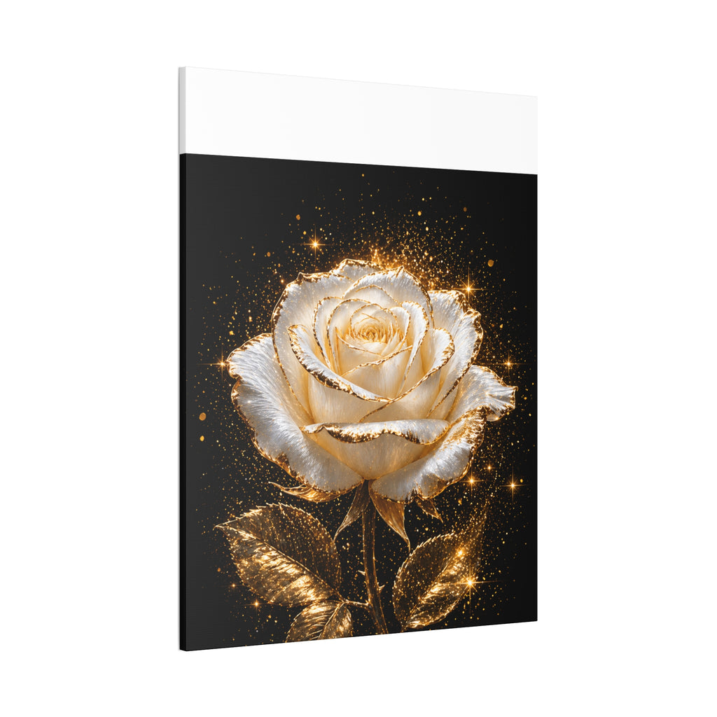 Golden Sparkle Rose Canvas Print — Glam Floral Wall Art