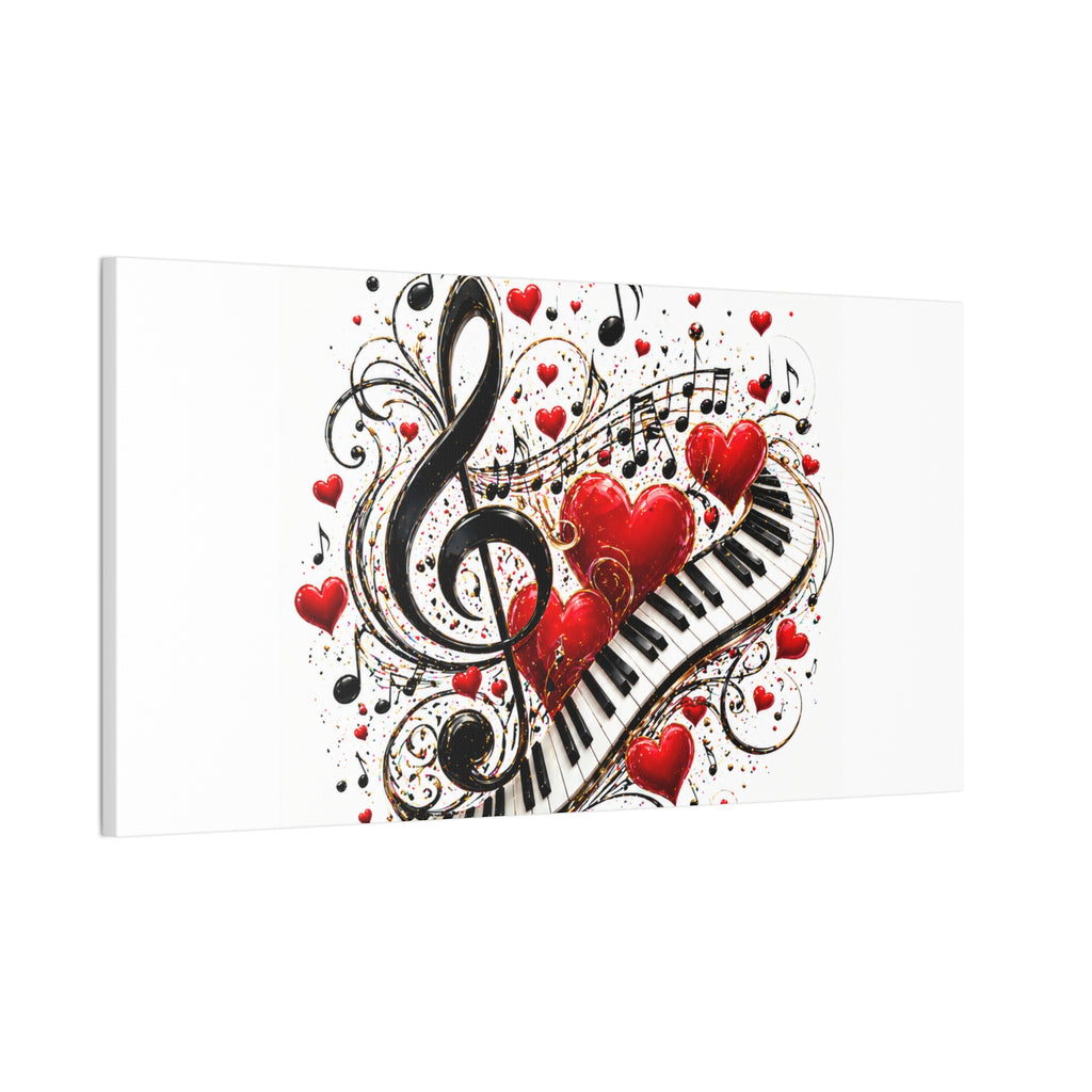 Canvas Print - Musical Hearts Treble Clef & Piano Wall Art (Valentine Music Gift)