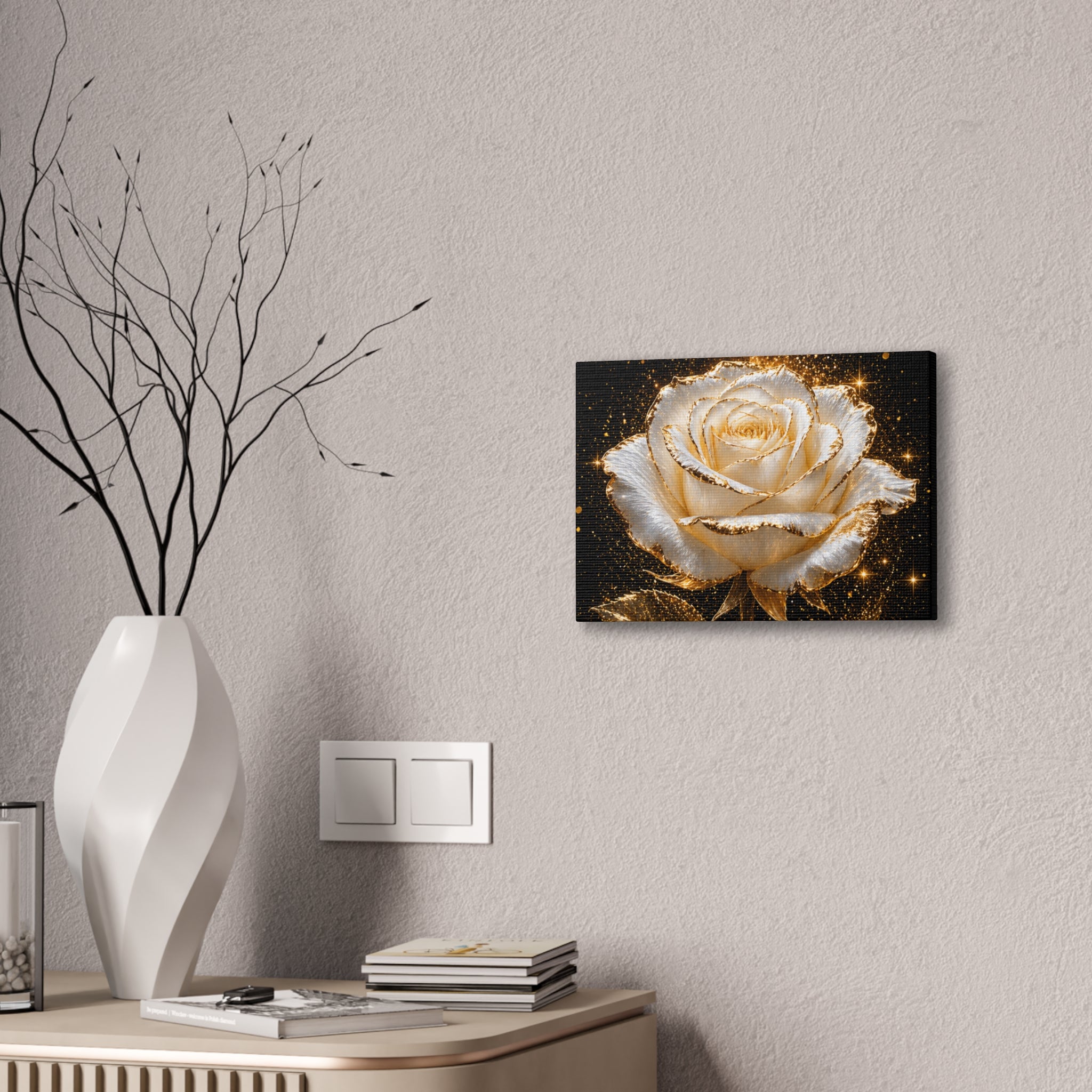 Golden Sparkle Rose Canvas Print — Glam Floral Wall Art