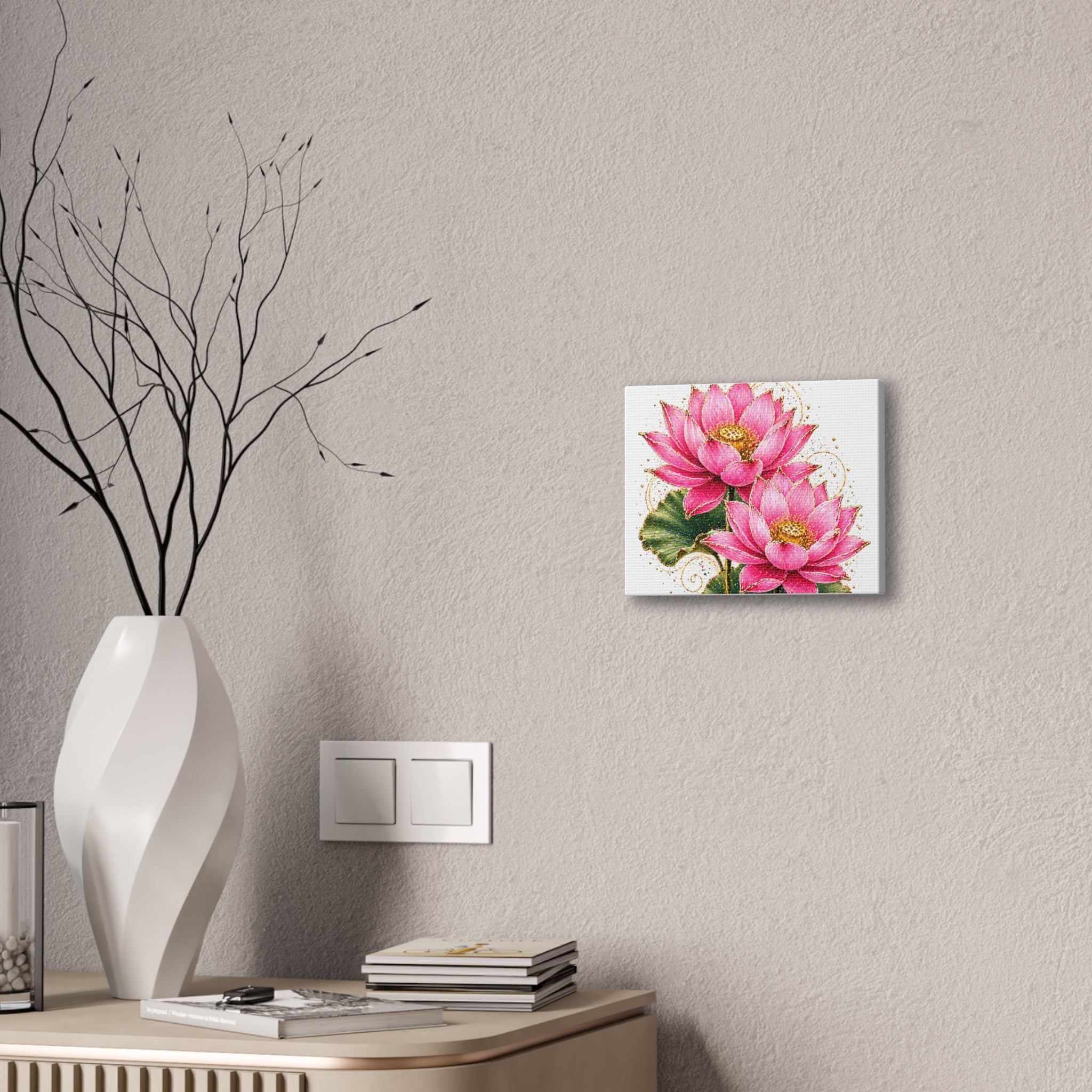Pink Lotus Canvas Wall Art — Stretched Floral Canvas Print