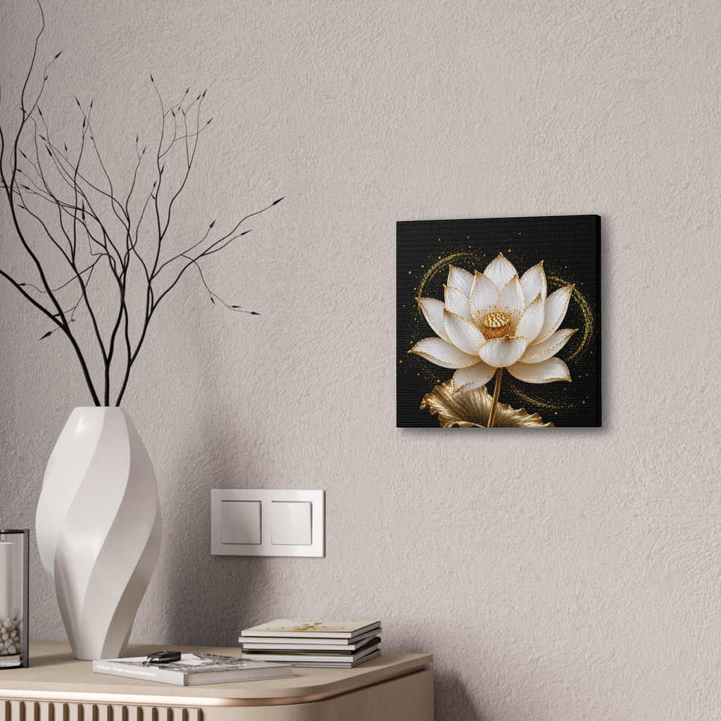 Gold Lotus Canvas Wall Art - Stretched Canvas Floral Print