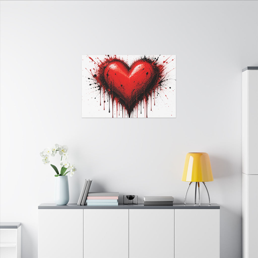 Dripping Red Heart Matte Canvas Wall Art — Bold Graffiti Love Print
