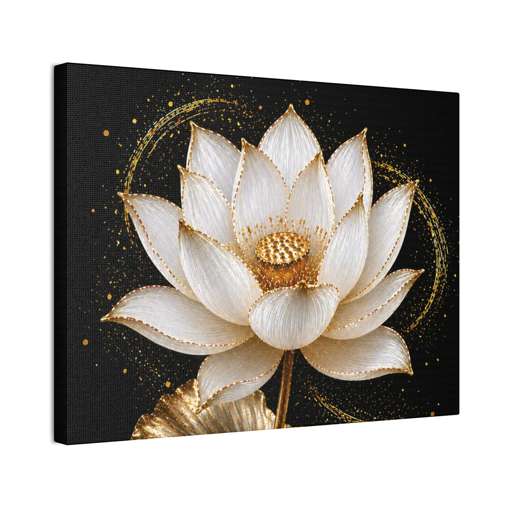 Gold Lotus Canvas Wall Art - Stretched Canvas Floral Print