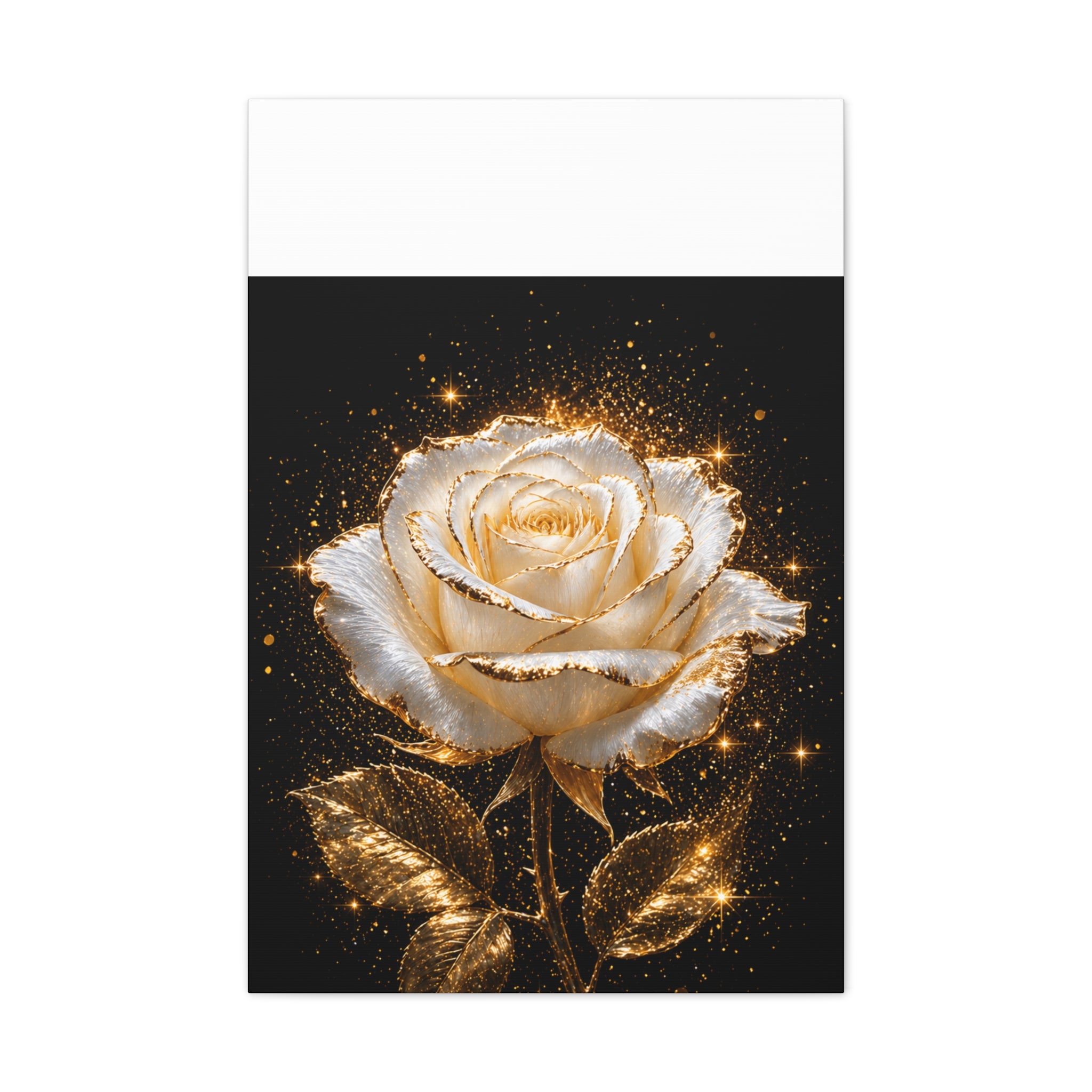 Golden Sparkle Rose Canvas Print — Glam Floral Wall Art