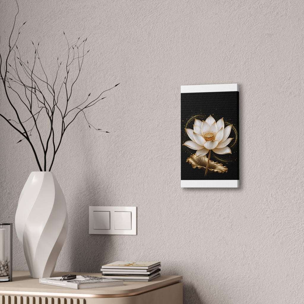 Gold Lotus Canvas Wall Art - Stretched Canvas Floral Print