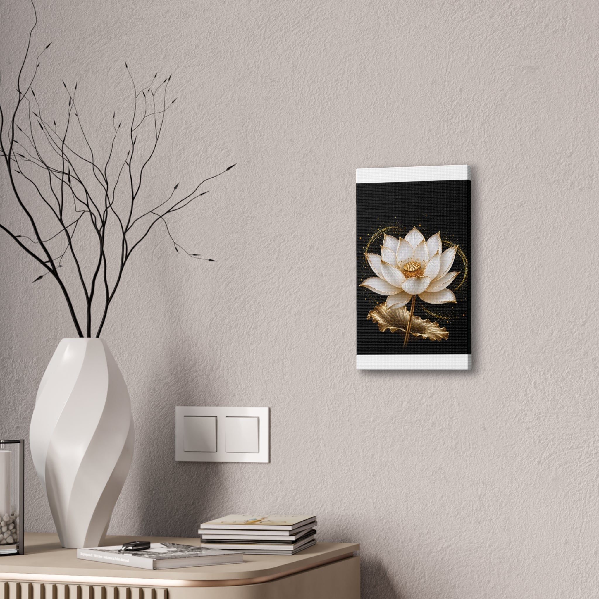 Gold Lotus Canvas Wall Art - Stretched Canvas Floral Print