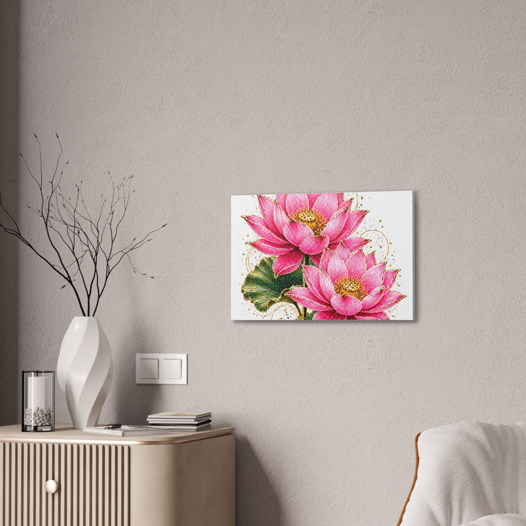 Pink Lotus Canvas Wall Art — Stretched Floral Canvas Print