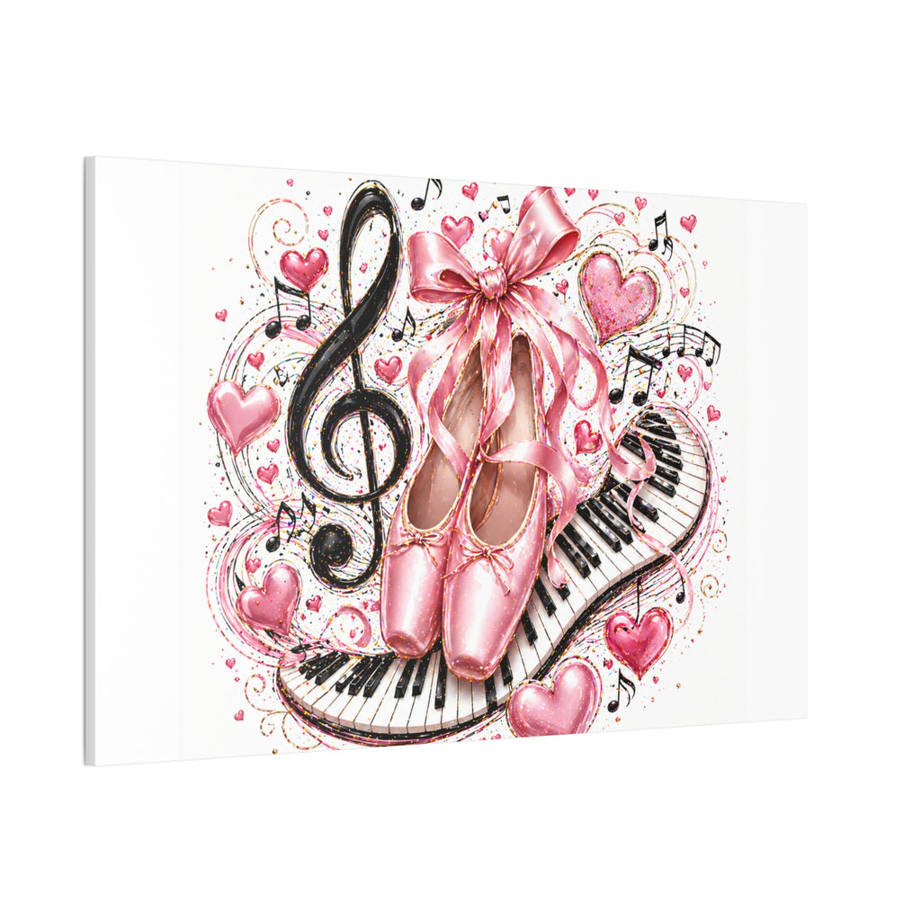 Ballet & Music Canvas Art — Pink Pointe Shoes, Piano Keys & Treble Clef Wall Decor
