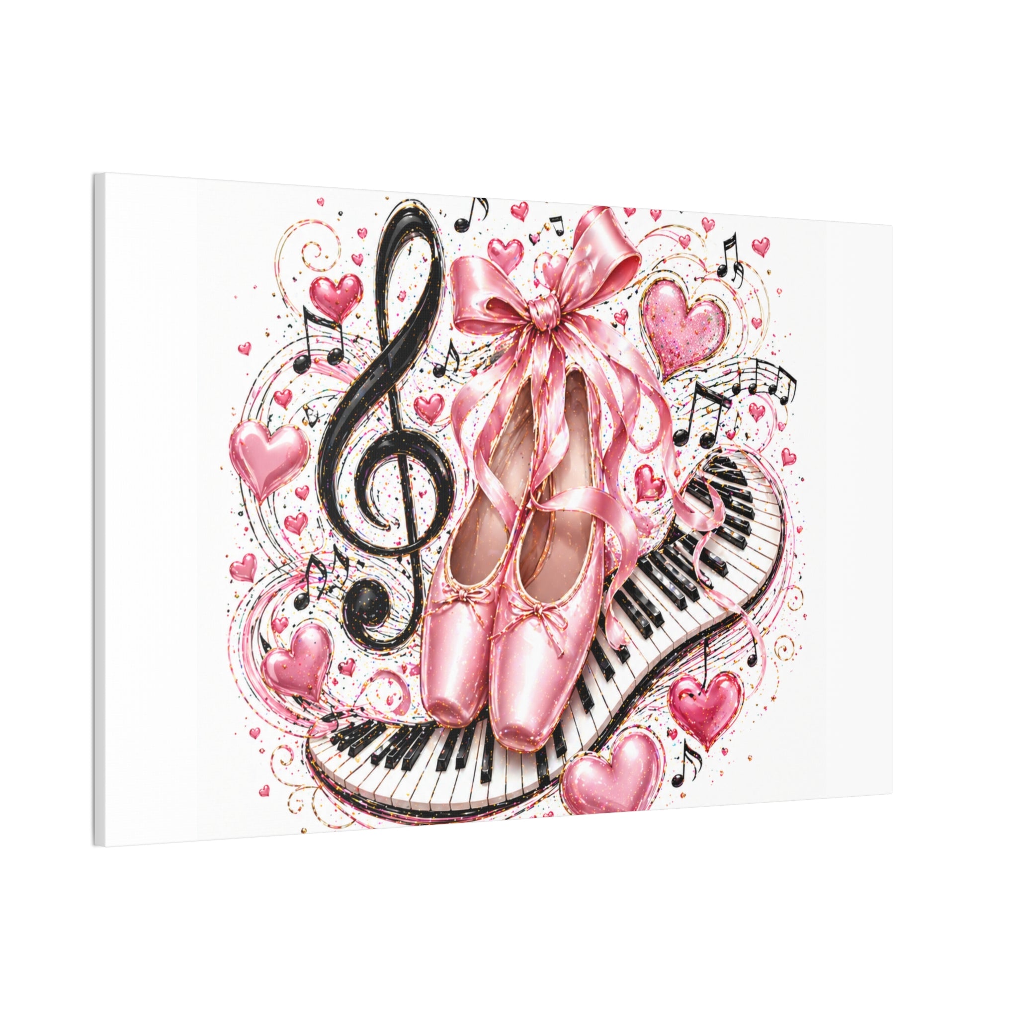 Ballet & Music Canvas Art — Pink Pointe Shoes, Piano Keys & Treble Clef Wall Decor