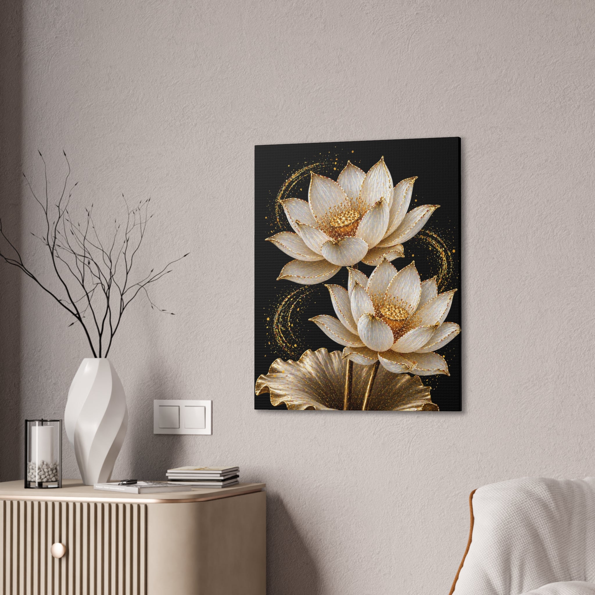 Golden Lotus Canvas Print — Elegant Floral Wall Art