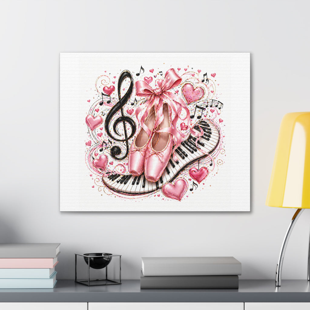 Ballet & Music Canvas Art — Pink Pointe Shoes, Piano Keys & Treble Clef Wall Decor