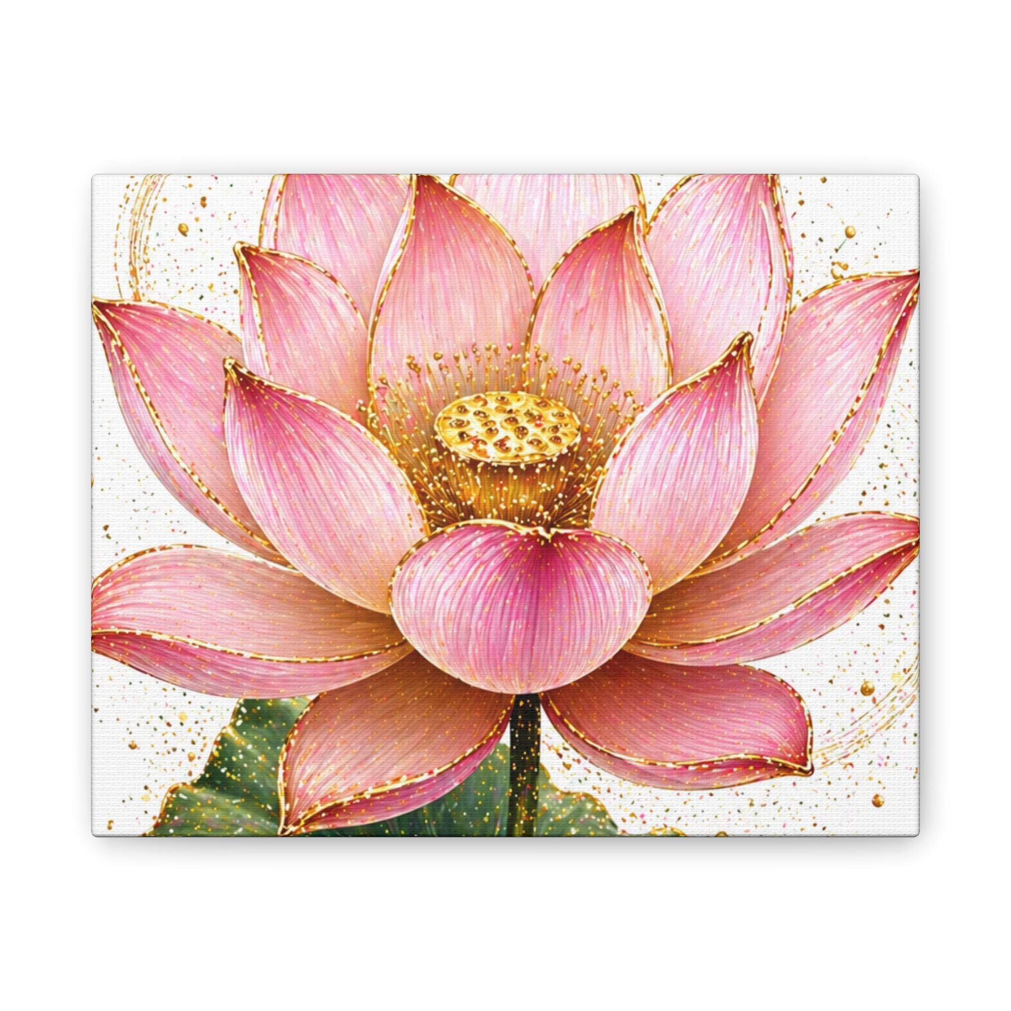 Pink Lotus Canvas Wall Art — Stretched Floral Canvas Print