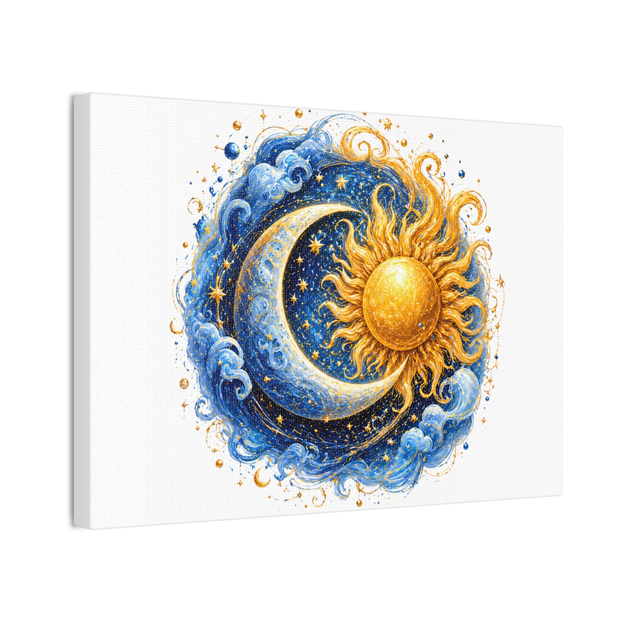 Sun and Moon Wall Art Canvas — Celestial Sun & Crescent Moon Stretched Canvas