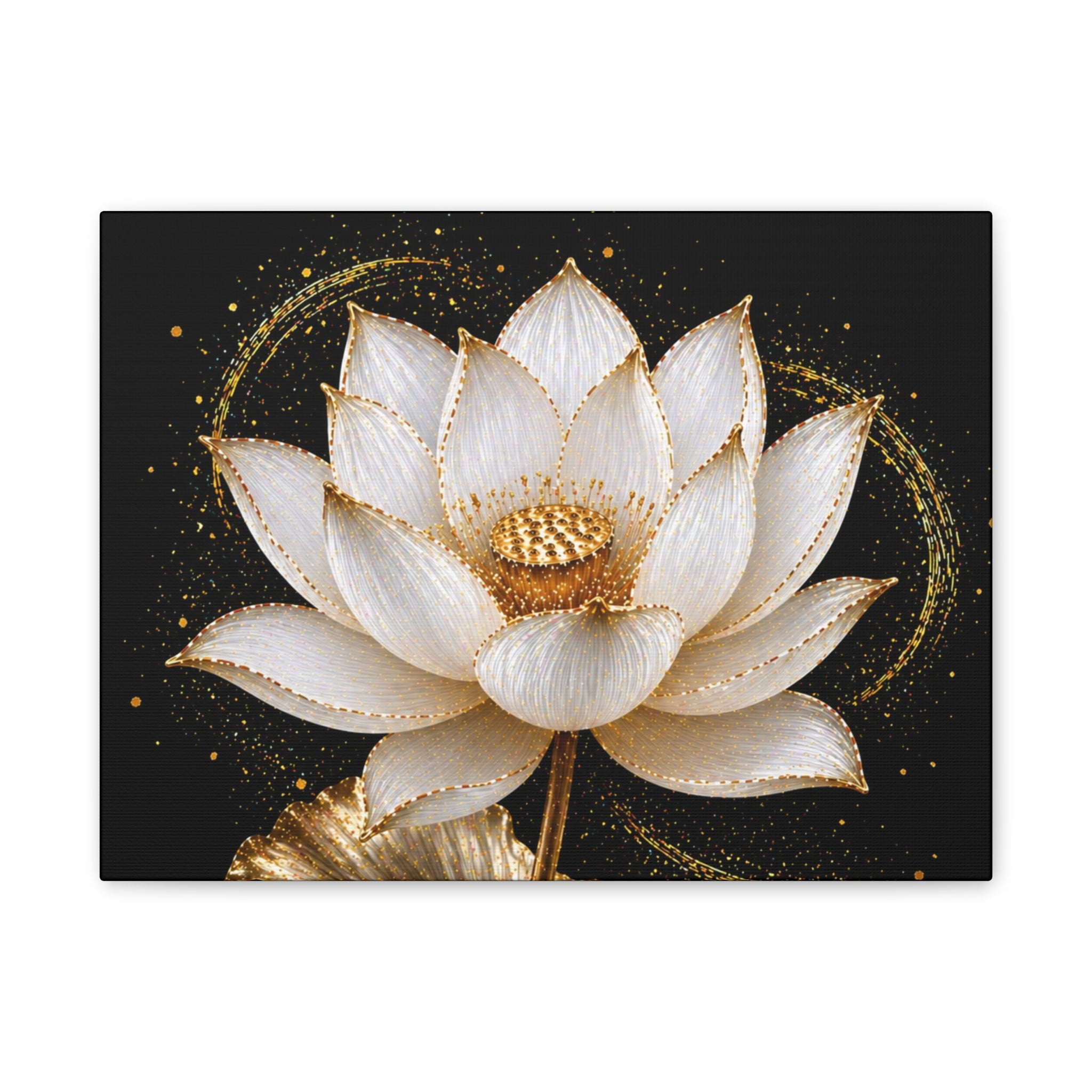 Gold Lotus Canvas Wall Art - Stretched Canvas Floral Print