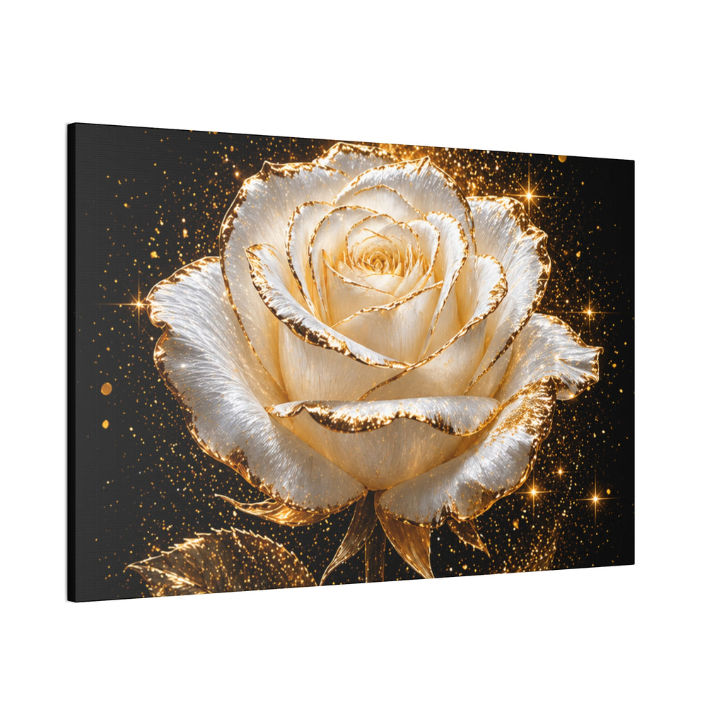 Golden Sparkle Rose Canvas Print — Glam Floral Wall Art