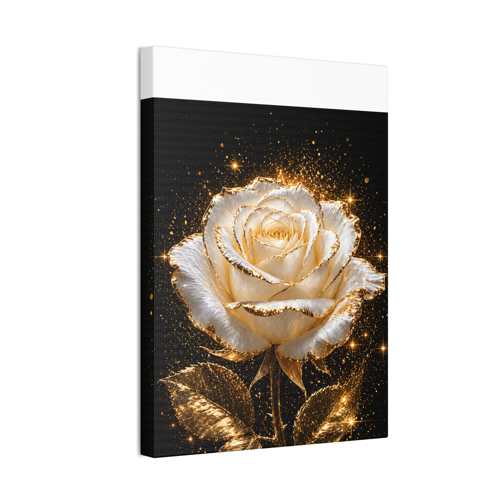 Golden Sparkle Rose Canvas Print — Glam Floral Wall Art