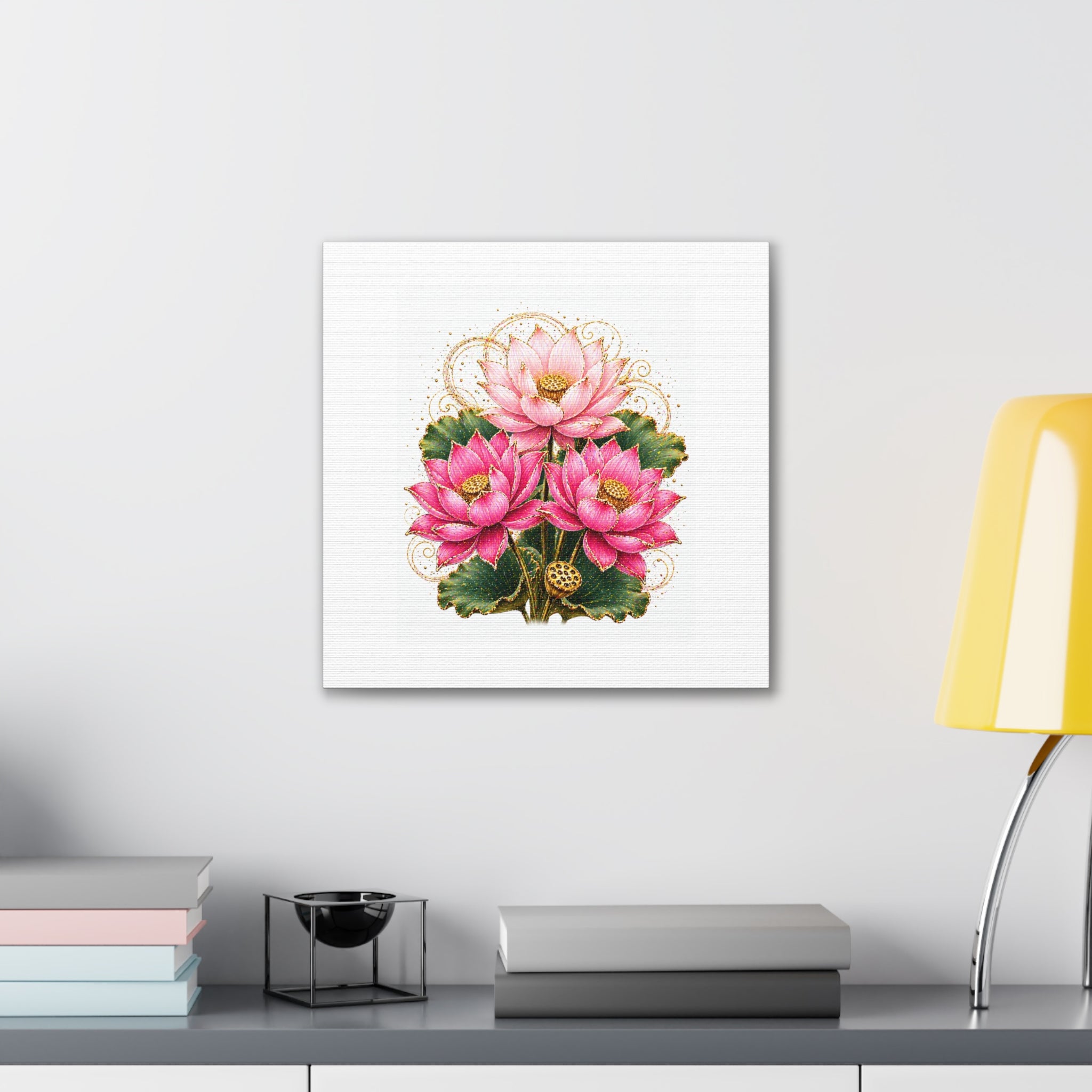 Lotus Floral Canvas Wall Art — Pink Lotus Stretched Canvas Print