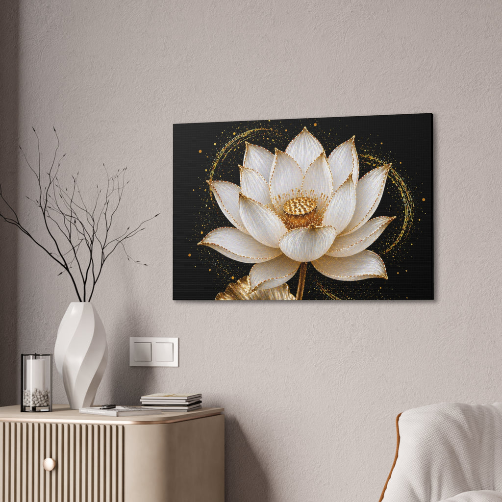 Gold Lotus Canvas Wall Art - Stretched Canvas Floral Print