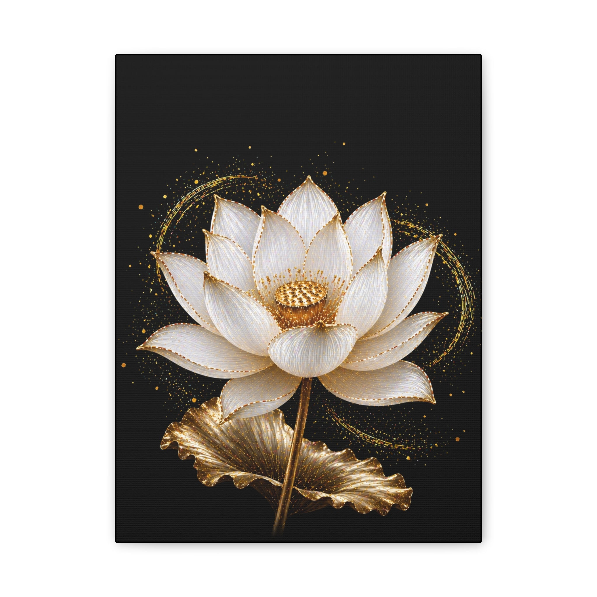 Gold Lotus Canvas Wall Art - Stretched Canvas Floral Print