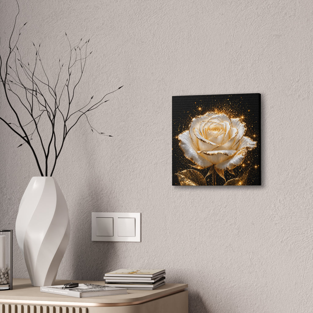 Golden Sparkle Rose Canvas Print — Glam Floral Wall Art