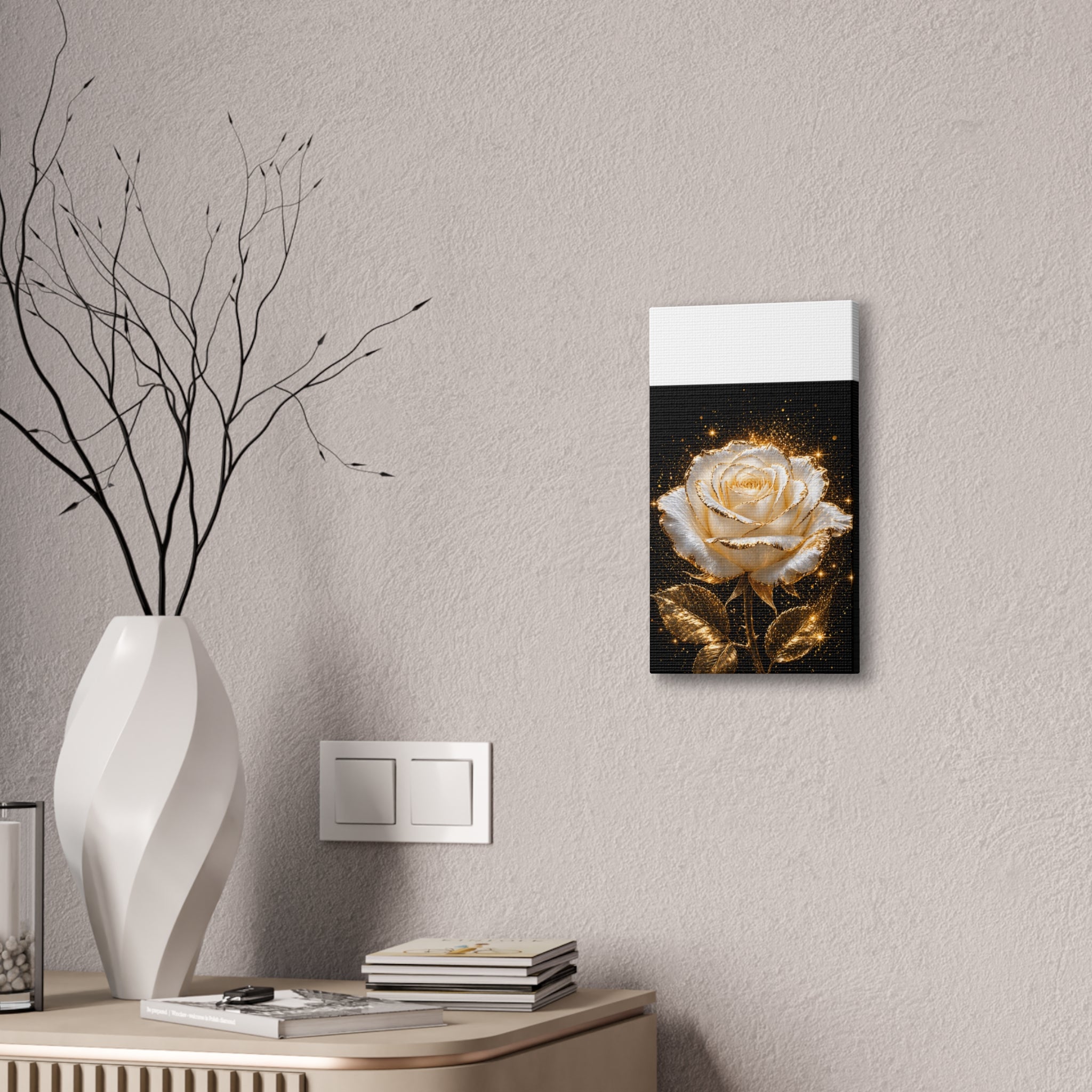 Golden Sparkle Rose Canvas Print — Glam Floral Wall Art
