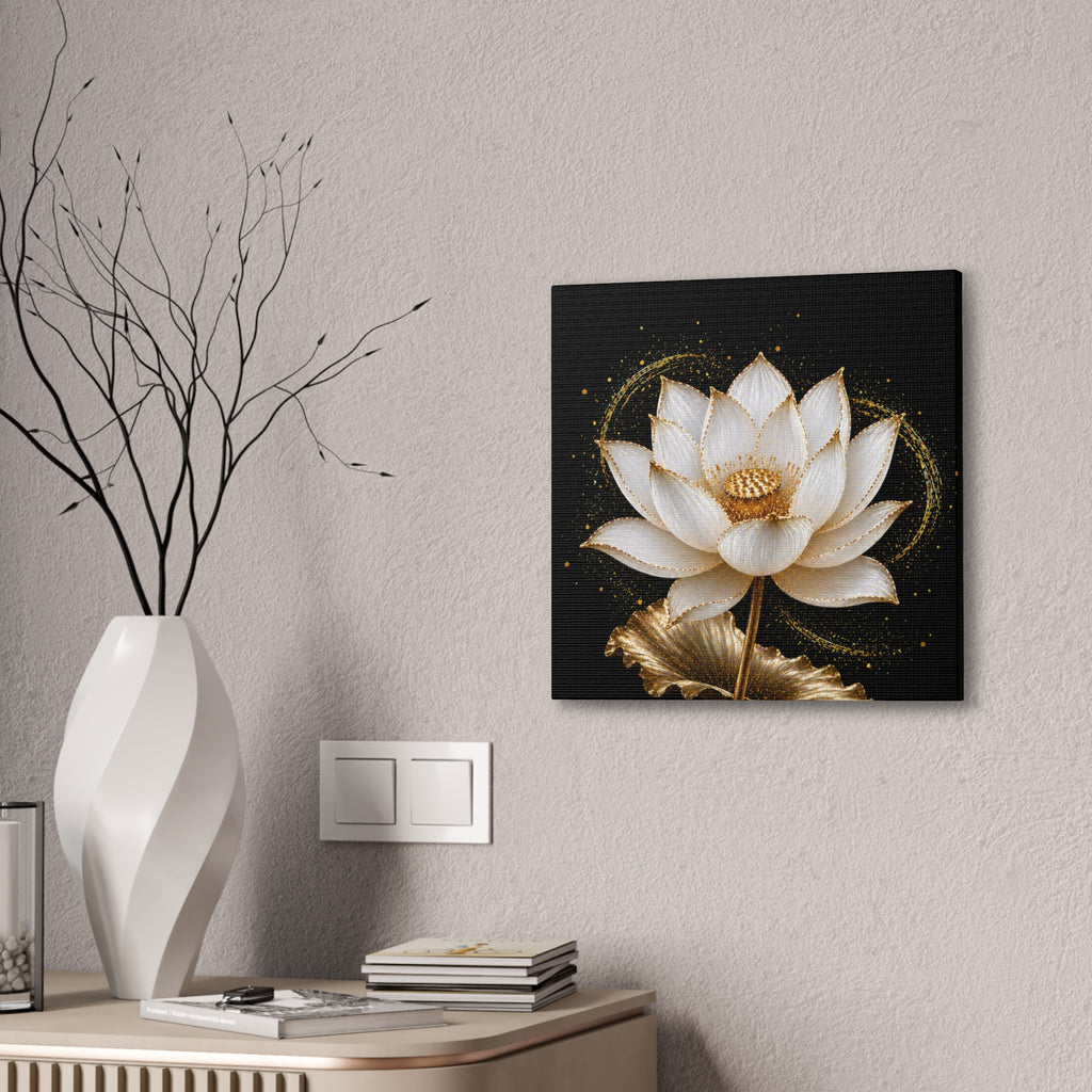 Gold Lotus Canvas Wall Art - Stretched Canvas Floral Print