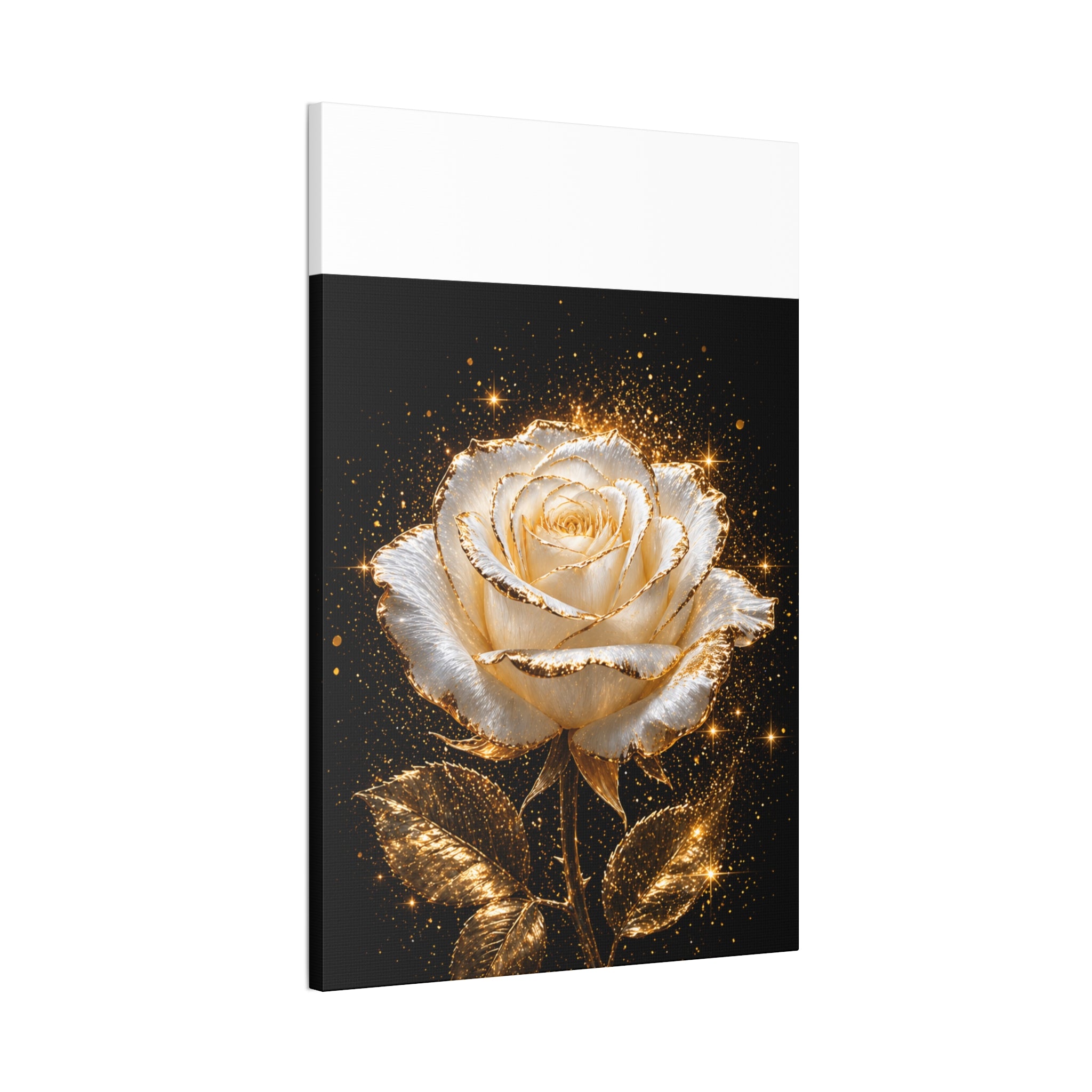 Golden Sparkle Rose Canvas Print — Glam Floral Wall Art