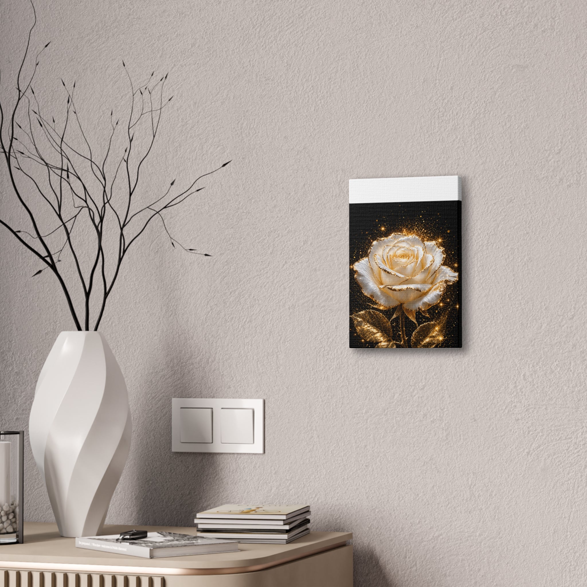 Golden Sparkle Rose Canvas Print — Glam Floral Wall Art