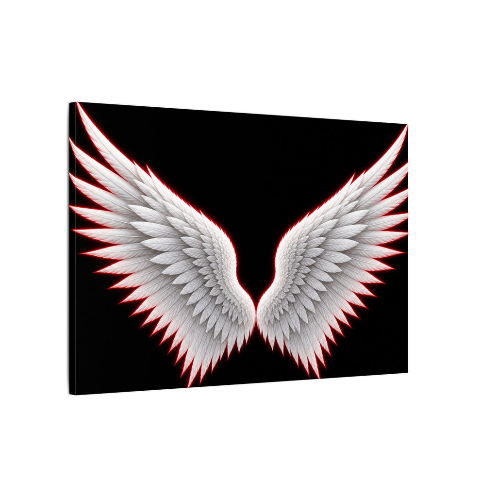 Angel Wings Wall Art Canvas — White Feather Wings on Black Matte Stretched Canvas