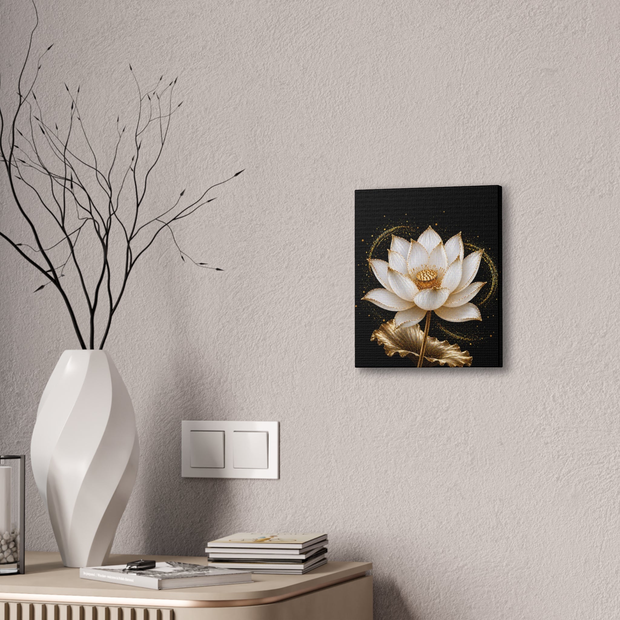 Gold Lotus Canvas Wall Art - Stretched Canvas Floral Print