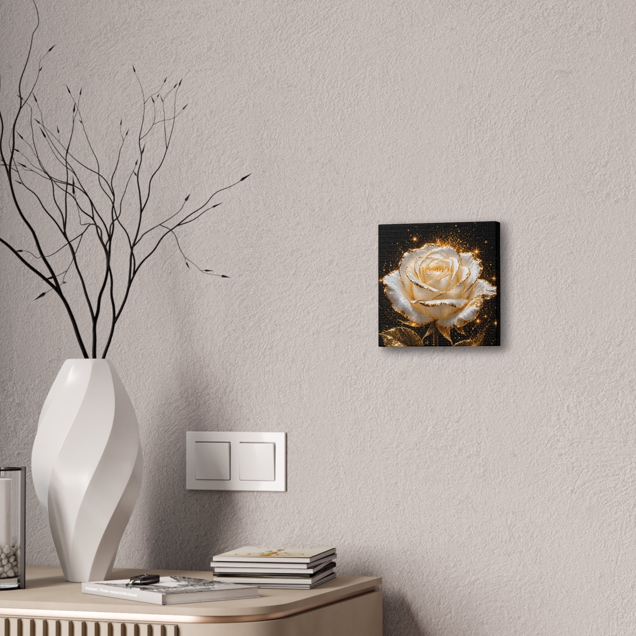 Golden Sparkle Rose Canvas Print — Glam Floral Wall Art