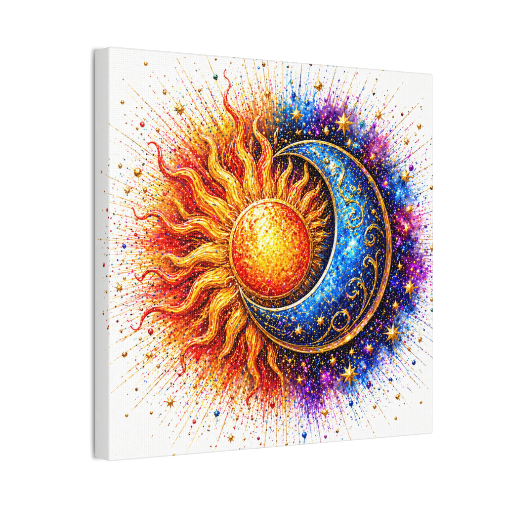 Sun and Moon Wall Art Canvas – Vibrant Celestial Sun & Crescent Moon Stretched Canvas