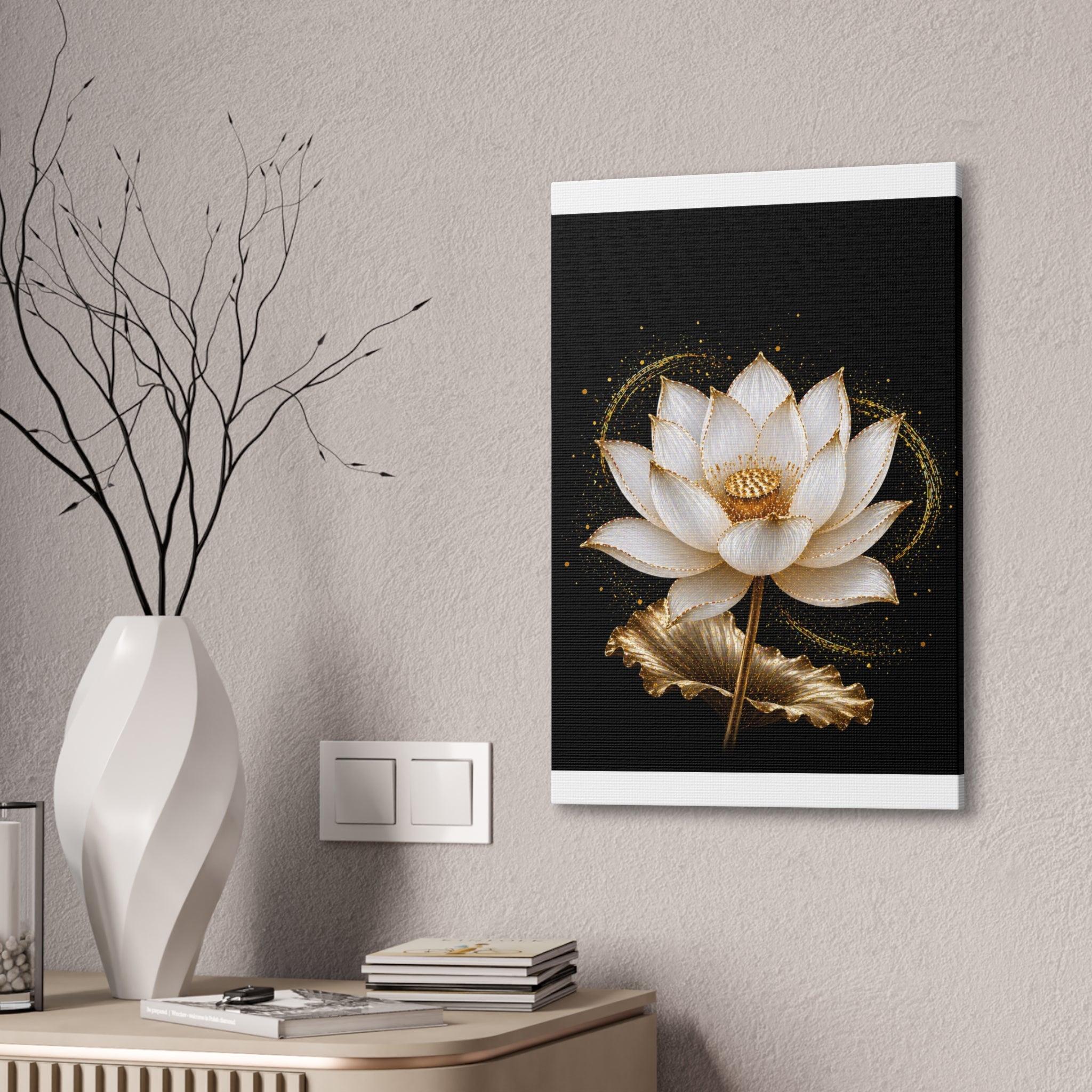 Gold Lotus Canvas Wall Art - Stretched Canvas Floral Print